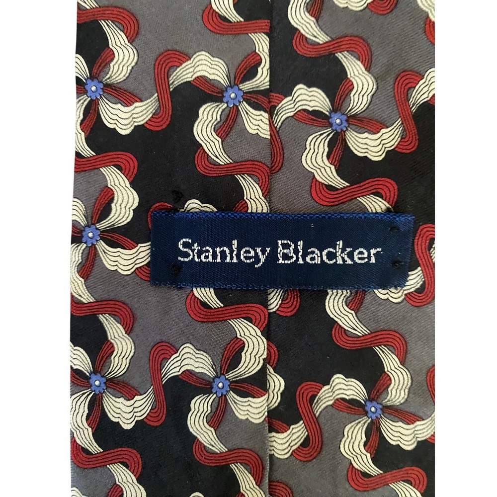 Stanley Blacker Mens Silk Tie Red Grey Black Geometric Pinwheel Made in USA